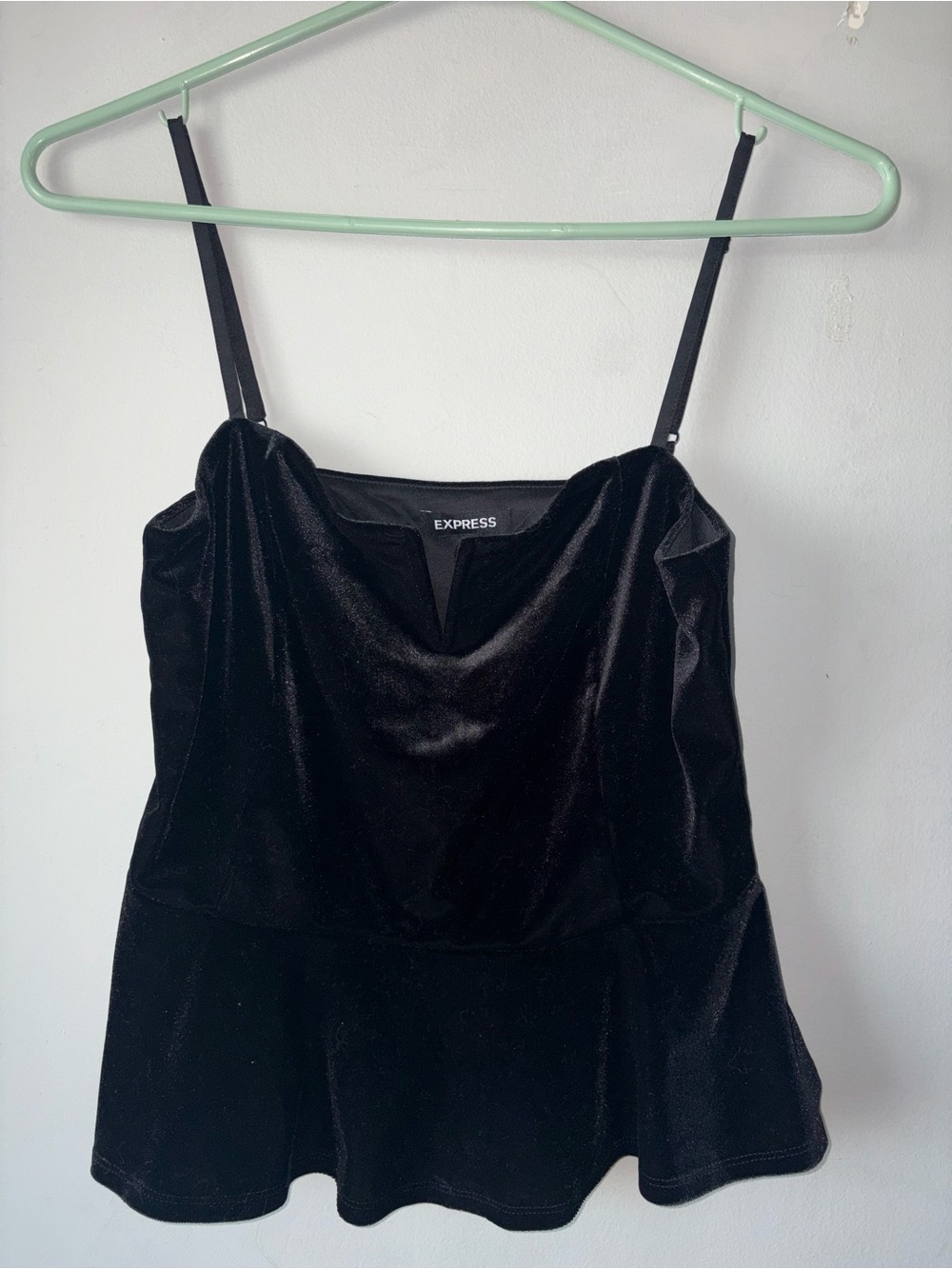 NWOT Express Black Velvet Spaghetti-Strap Peplum Top